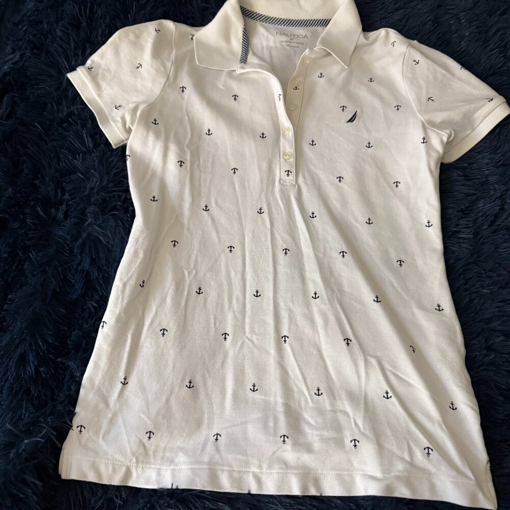 White Nautica Polo with Anchors